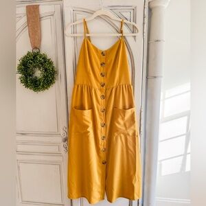 Mustard Button-Down Dress with Pockets